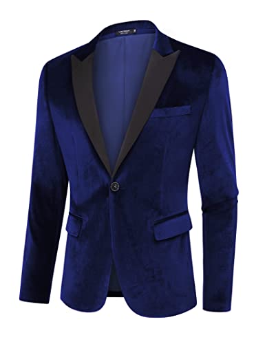TURETRENDY Men's Velvet Blazer One Button Solid Wedding Tuxedo Slim Fit Luxury Velour Suit Jacket for Dinner,Prom,Party2