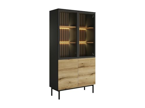 Vente-unique - Vitrina con 4 Puertas e iluminaci√≥n LED - Aspecto de Madera y Negro - LABENIA