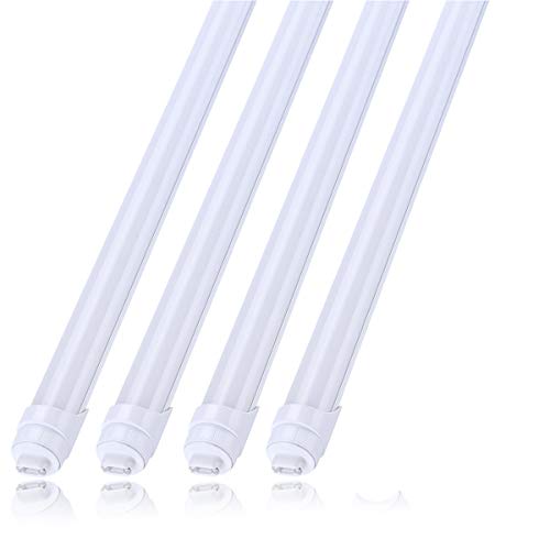 R17d HO 8 Foot Led Bulb Tube Light Rotatable Frosted Cover 45W, Replacement 100W Fluorescent Lamp Shop Lights,Dual-Ended Power, Cold White 6000K, 5400LM, AC 90-277V Pack of 4
