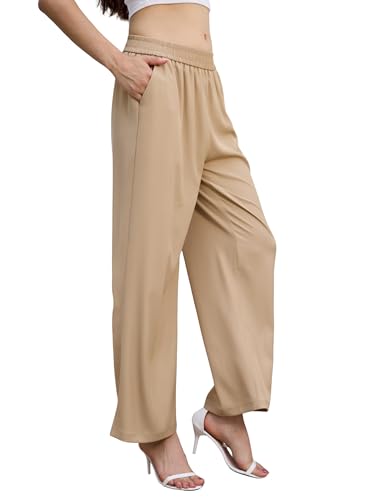 Women's Bottoms Light Cooling Fabric Cotton Palazzo Elastic Waist Pants Summer Casual Beach Resort Outfits 20252