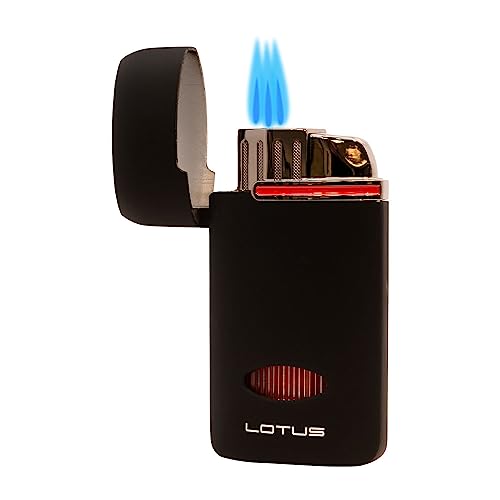 Lotus Matrix Triple Torch Flip Top Lighter with Punch (Black)