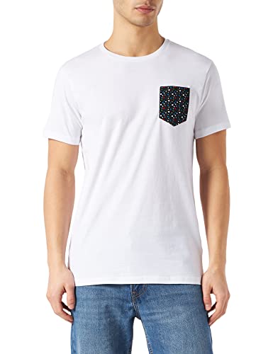 T-Shirt Blanc à Poche Homme avec Gouttes d'eau Colorées en Coton