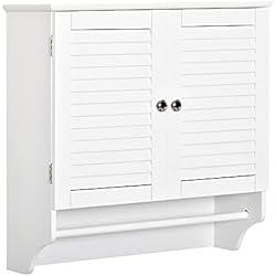 Puertas Persianas Para Armarios kleankin Armario Baño de Pared con 2 Puertas de Persiana Estante Interior y Barra de Toallero Mueble Auxiliar Suspendido Moderno Multiusos para Cocina 60x23x60 cm Blanco