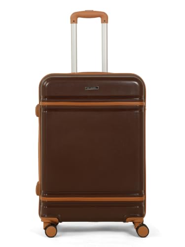 Image of Teakwood Medium Size 8 Wheels Trolley Bag, Hard Cabin with Zipper Closure, Adjustable Push Button & Cross Side Strap, Number Lock System 360 Degree (Medium, Brown)
