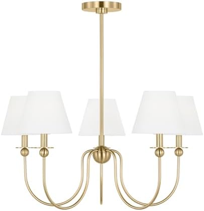 Scott Living 5-Light Elsay Transitional Chandelier Satin Brass DJC1255SB, Modern Chandelier for Dining Room and Kitchen Décor, Dining Room Light Fixture and Hanging Lamp for Charming Ceiling Décor