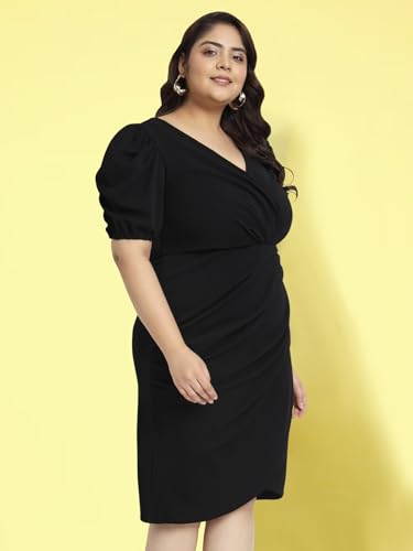 Image of wild U Women Plus Size Western Clubbing Dress | Stretchable Bodycon | Wrap| Stylish Western | (Black, Size : 3XL to 10XL)