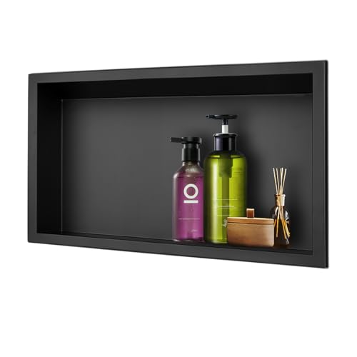 euroharry Nicchia da parete 60 x 30 x 10 cm, in acciaio inox 304, colore nero, per la conservazione del bagno, non necessita di piastrelle, doccia a incasso