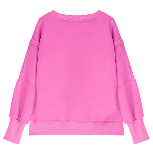 DDAPJ pyju Girls Oversized Sweatshirts Trendy Casual Stitching Long Sleeve Crewneck Pullover Plain Side Split High Low Tops4