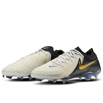Nike Phantom GX 2 Elite FG Low-Top Soccer Cleats (FJ2559-100, WHITE/BLACK-MTLC GOLD COIN) Size 5.5