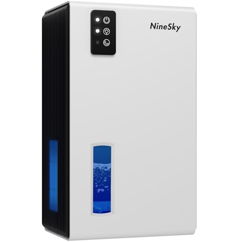 NineSky Dehumidifier,98 OZ Dehumidifiers for Home,(1100 sq.ft) Dehumidifiers for Basement Bathroom Bedroom with Auto Shut Off, Switchable 7 Colors Light (White)