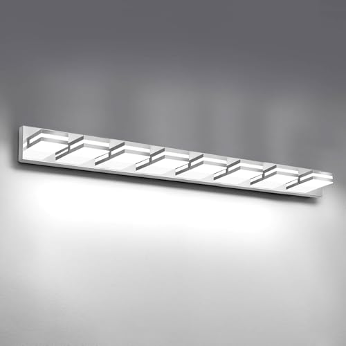 Image of IZORRO LED Modern Bathroom Lights Fixtures(8-Light,Dimmable,360Rotate),Chrome Acrylic Wall Lighting,Vanity Lights for Bathroom Over Mirror - 6000k 48In (No Assembly Required)