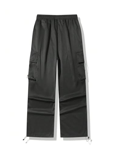 GORGLITTER Men's Parachute Cargo Pants Jogger with Pockets Baggy Wide Leg Open Bottom Elastics Waisted Loose Sweatpants2