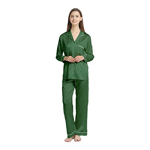 Pyjama en pure soie de mûrier ensemble de nuit élégant femme vert émeraude chic