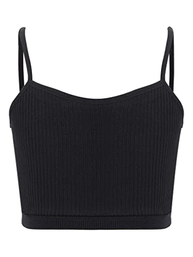 Kaerm Kids Girls Dance Crop Tank Tops Spaghetti Straps Sports Training Bra Solid Color Ribbed Bra Camisole Dancewear