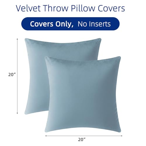 QUORGVES Light Blue Velvet Pillow Covers 20x20 Inch Set of 2, Soft Solid Decorative Square Throw Pillow Covers, Decor Cushion Covers for Bed Sofa Couch Bedroom Living Room - Coastal Sky Baby Blue by QUORGVES - Image 2
