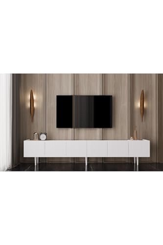 enwood Mdf 6 Kapaklı Ahşap Ayaklı (120 CM X 2 Adet) 240 Cm Tv Ünitesi Beyaz 120 x 30