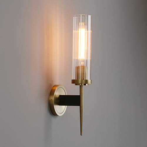 Phansthy Bathroom Vanity Light Antique Brass 1-Light Wall Sonce With Mini2.8 Inches Cyclinder Glass Canopy(One-Light) #TOP1