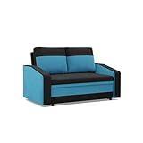  Mebligo - Orion Convertible Sofa, 2-Sitzer Sofa 148 x 90 x 87 cm, 2-Sitzer Bettsofa Convertible, Sofa Bed Modern Design, Convertible Sofa Perfekt Fürs Wohnzimmer, Bettsofa, Schwarz und Blau