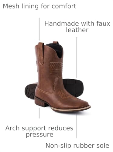 Image of Cowboy Boots For Men - Mens Square Toe Western Boot With Flag, Faux Leather Booties, Botas Para Hombre Vaqueras Suitable For Concert, Daily, Wedding