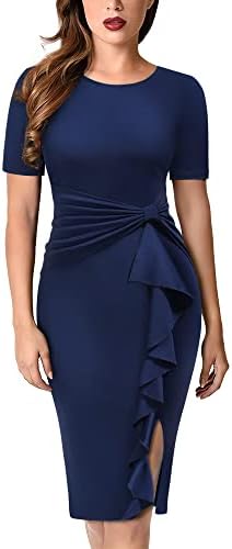 AISIZE Women’s 50s Vintage Ruffle Peplum Cocktail Pencil Knee Dress