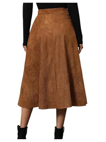 SweatyRocks Women's Ruched High Waist Skirts Asymmetrical Ruffle Hem Casual Solid Zipper Midi Skirt3