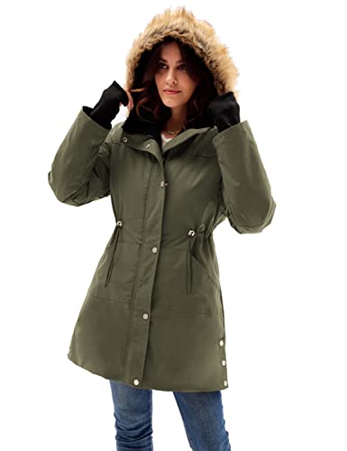 Grace Karin Women's Winter Hood Coat Parkas Fleece Lined Outwear Jacket Army Green L #TOP2