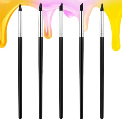Silicone Tip Paint Pens Brushes Soft Tip Clay Sculpting Tools Rubber Nail Art Sculpture Pen Color Shapers Brushes Color Shaping Wipe Out Carving Pen Silicone Nail Tool (5 Pcs)