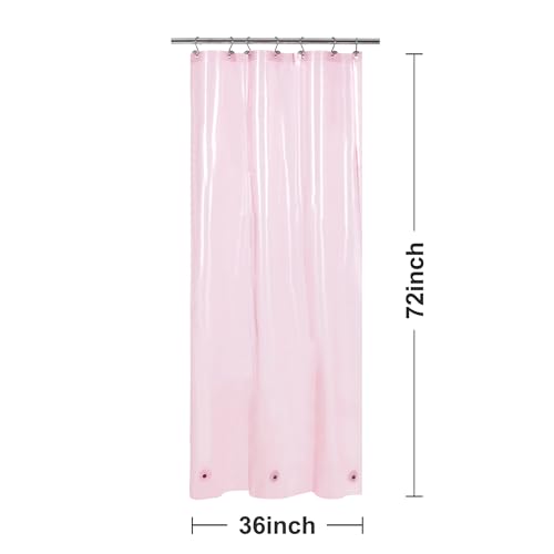 Image of Barossa Design Clear Pink Stall Shower Curtain Liner with 3 Magnets - 36 inch x 72 inch Waterproof Lightweight PEVA Plastic Narrow Shower Liner for Small Bathroom, Metal Grommets - Clear Pink