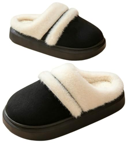 Fuzzy Cotton Slippers for Women Maillard Winter House Shoes Slides Thick Soled Warm Slipper Memory Foam Cloud Shoes Anti-Slip