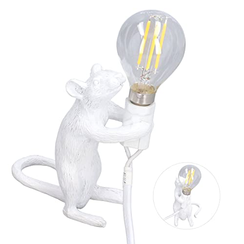 Led Resin Animal Rat Desk Lights Modern Cute Table Lamp Soft Lighting Simple Operation Lifelike Image For Home Cafe Office Bedroom Decor(White Us) #TOP7