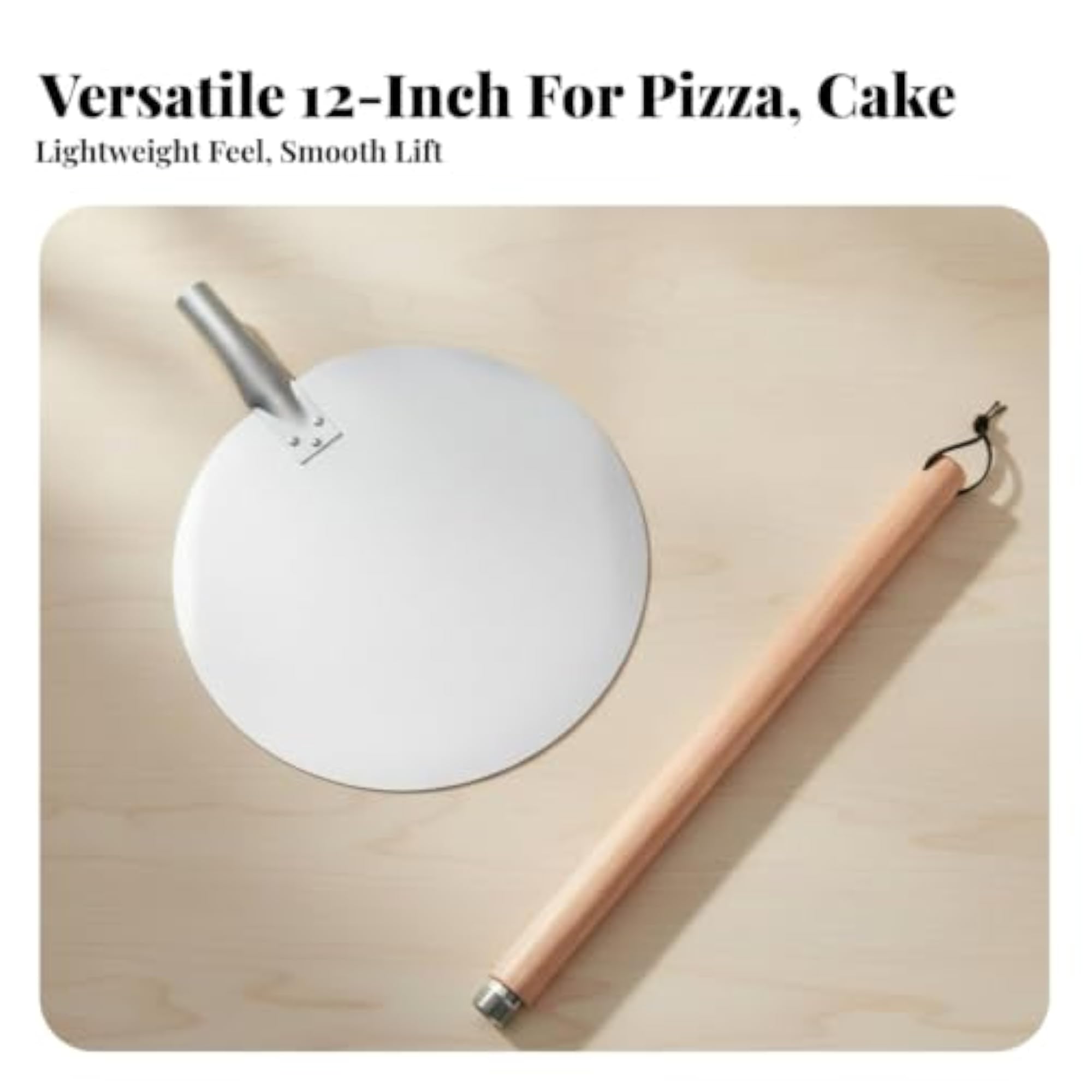 Long-Handled Pizza Peel with Wooden Handle, 12-inch