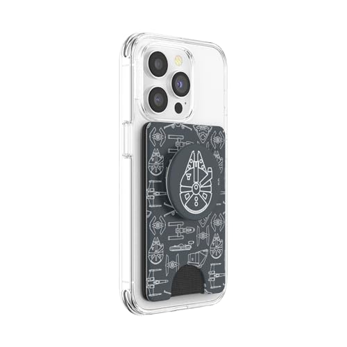 Image of PopSockets Adhesive Phone Wallet and Card Holder with Grip, Star Wars - Millennium Falcon