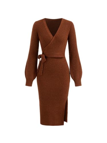 CIDER Women's Wrap Knit Dress Long Sleeve Tie...