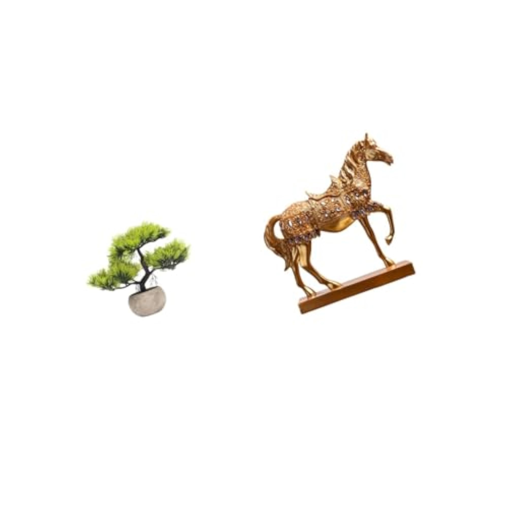 Artificial Bonsai Tree with Horse Figurine Sculpture