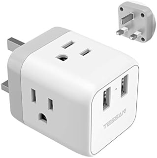 US to UK Plug Adapter, TESSAN Type G UK Travel Plug Adapter, Ireland Scotland Dubai Power Adapter with 3 Outlets and 2 USB Ports, USA to England London British Qatar Kenya Outlet Converter