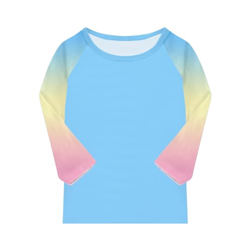 Girls Shirts Raglan 3/4 Sleeve Cute Summer Tops for Teens Flowy Crewneck Hawaiian Shirt Color Block Clothes 3-14 Years2