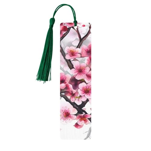桜 水彩 しおり タッセル付き 木製 しおり 女性用 男性用 ハンドメイド ブックマーク 本好き向け 読書ページ マーカー 木製タグ オーナメント 誕生日 教師 ギフト