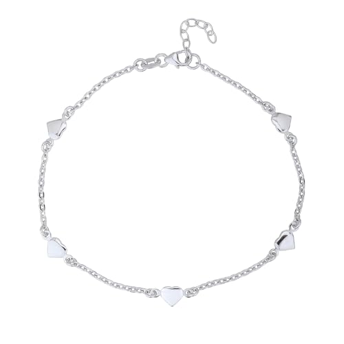 Sterling Silver Jewelry - Rhodium Plated with 925 Stamp - Multi Heart Charm Anklet - Foot Jewelry Stylish Beautifully Designed - 9