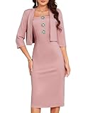 Womens Spring Fashion 2 Piece Blazer Sets Open Front Blazers and Slim Fit Bodycon Dress Suits Set Pink