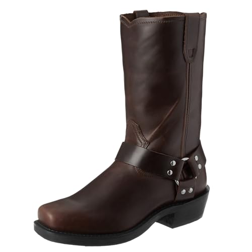 ENWIND Hommes PU Cuir Équitation Moto Bottes Mi-Mollet Bout Carré Western Cowboy Biker, Marron, 46 EU