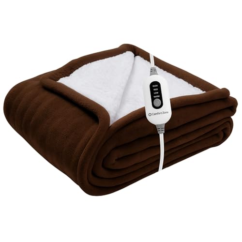 Comfort Zone Heated Blanket Electric Throw, Micro Plush Electric Blanket,