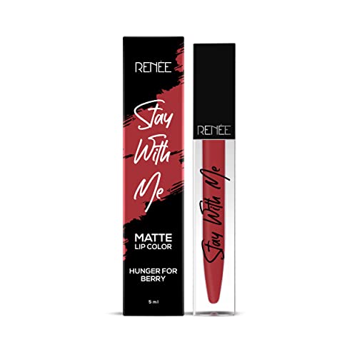 Image of RENEE Stay With Me Matte Lipstick - Hunger For Berry l Transfer Proof, Smudge & Waterproof | Long Stay l Highly Pigmented l Velvety, Matte Finish l Enriched with Vitamin E l Travel Friendly l 5 ml