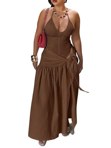 Womens Summer Piece Maxi Skirt Sets Sexy Halter V Neck Backless
