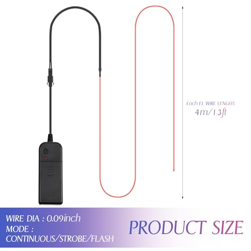 Image of Hortsun 15 Pack 13ft El Wire Neon Light Portable Cuttable Neon Glowing Battery Powered LED Lights Glow in The Dark with Battery Pack for Halloween Party
