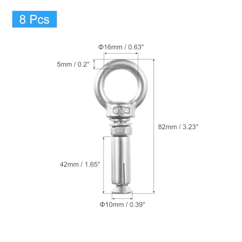 Image of uxcell Ring Lifting Expansion Eyebolt, 8pcs M6x60mm 304 Stainless Steel Expansion Screw with Eye Ring for Concrete Brick Wall