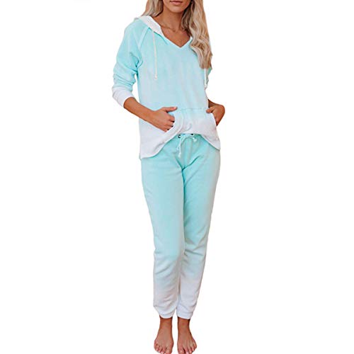 Ropa Deporte Completo Mujer Tie-Dye Conjuntos 2 Piezas Chándal Completo Manga Larga Top Sudadera con Capucha + Pantalones Deporte Multicolores para Casual (Verde, L)