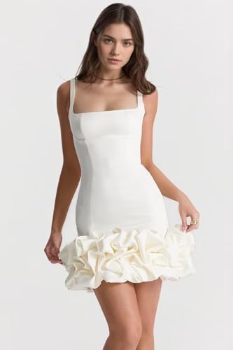 Short Satin Homecoming Dresses Square Neck Formal Bubble Mini Prom Dress Corset Cocktail Party Gown AP653