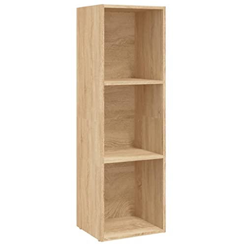 vidaXL Bibliothèque Meuble TV Armoire Basse Meuble de Rangement avec 3 Compartiments Stockage Etagère à Livres Salon Maison Chêne Sonoma Aggloméré
