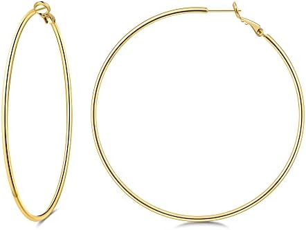 Gacimy Large Big Gold Hoop Earrings for Women, 70mm, 14K Real Gold Plated, 925 Sterling Silver Post, Yellow Gold