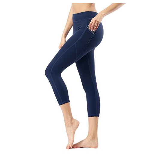 Dragon Fit Pockets Compression Yoga Pants Tummy Control 4 Way Stretch Workout Running Yoga Leggings Non See-Through (Medium, Pockets-Capri13-Blue)